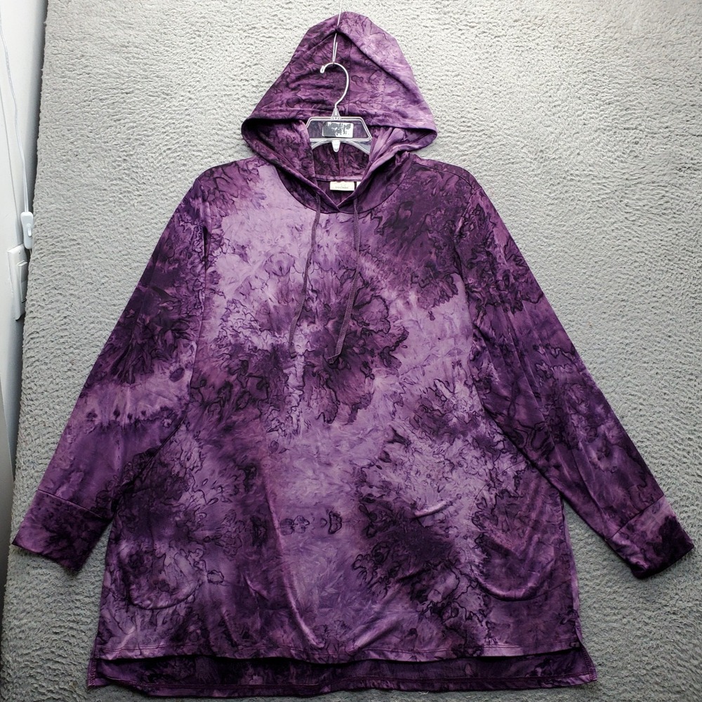LOGO by Lounge Hoodie Women 1X Multi Tie Dye Side Pocket Lightweight Long Sleeve